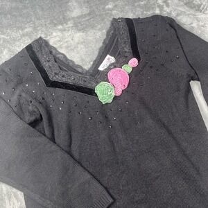 Vintage Lacy Afternoon By Shell Kepler Medium Top Knit Black Lacy Rose Rare NEW